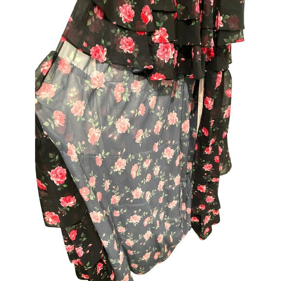 Mac Duggal Black Floral High Low One Shoulder Maxi Dress Gown Sz 4 NWT - Picture 6 of 11